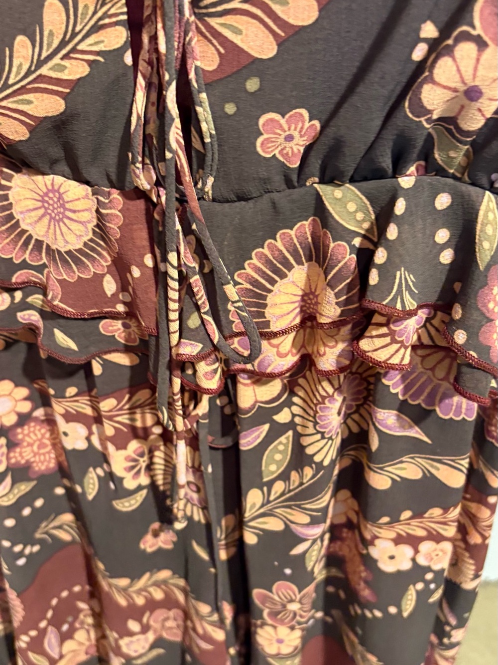 Kimchi Blue Brown Floral Ruffle Mini Dress with Pink Accents - Picture 3 of 8